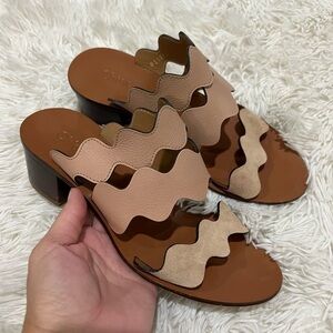 Chloe Lauren Scalloped Sandals in Maple Pink - size 37 US 7